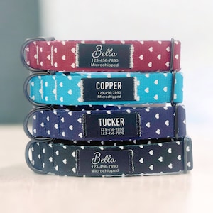 Personalized Nylon Dog Collar - Custom Fabric Patch, Name Patch, Handmade, Collar for Small to Large Dogs, Gift for Dogs - Heart Collection