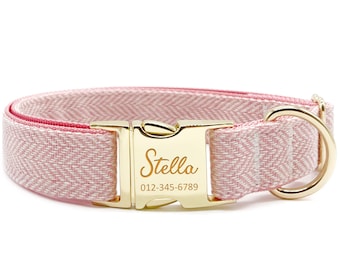 Personalized Dog Collar - Custom Name, Metal Hardware, Handmade, Collar for Small to Large Dogs, Gift for Dogs - Elegant Pink