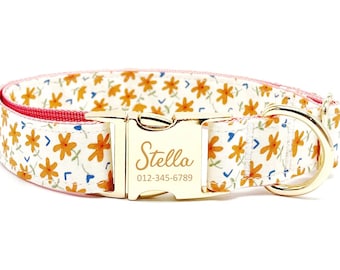 Personalized Floral Dog Collar: Custom Engraved Metal Buckle