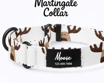 Collar de alce para perro / Martingala personalizada con parche de nombre / Collar de otoño e invierno
