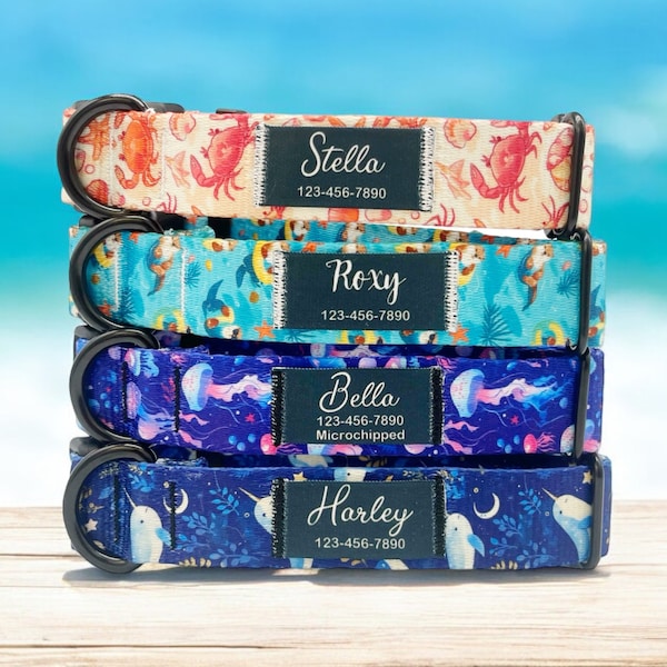 Personalisiertes Hundehalsband aus Nylon: Ocean Serie mit individuellem Namenspatch