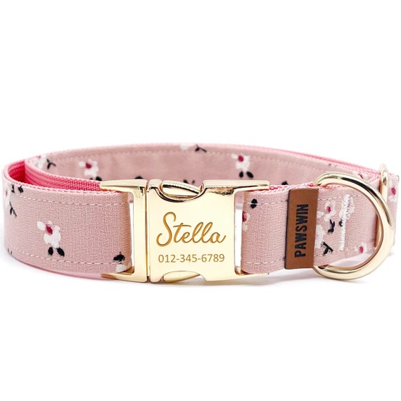 Weaver Halsband Für Haustiere Mit Blumenmuster – Rosa, Aus Leder Mit Edelstahl-Verschluss