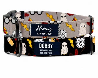 Wizard Academy Nylon Dog Collar: Personalized Fabric Name Patch