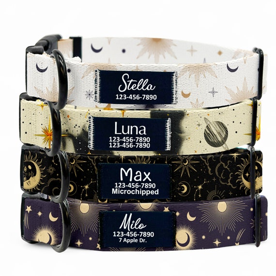 Personalized Nylon Dog Collar: Boho Star and Moon, Custom  display picture 1