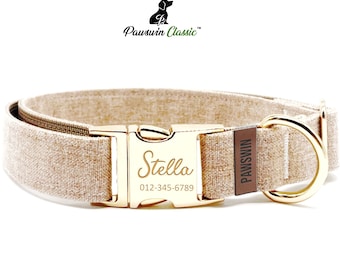 Collar marrón personalizado para perro: nombre grabado personalizado, collar para mascota hecho a mano