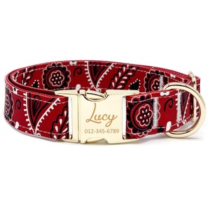 Personalized Dog Collar - Custom Name, Metal Hardware, Handmade, Collar for Small to Large Dogs, Gift for Dogs - Red Flower