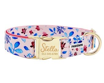 Personalized Dog Collar: Pink Floral, Custom Engraved Name