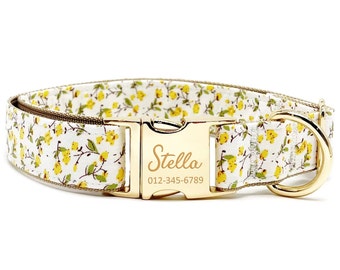 Collar de perro personalizado: nombre grabado personalizado, estampado floral
