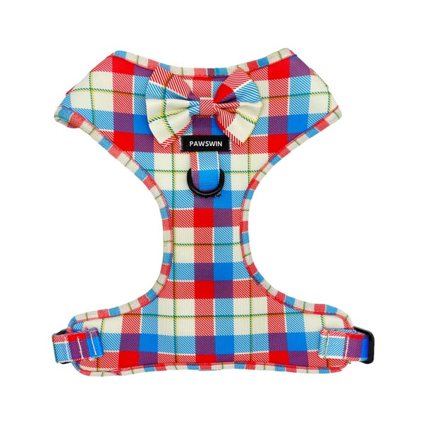 Dog Harness 100% Handmade harness, Small to Large Dogs, Metal ringed secure, Adjustable Dog Harness - Blue Plaid