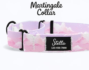 Personalized Martingale Dog Collar: Cloud Print, No-Slip Training Collar with Custom Name Patch