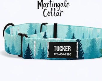 Personalized Martingale Dog Collar: Forest Print, No-Slip Training Collar