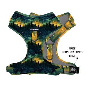 Personalized Forest Dog Harness: Custom Name Engraved, Handmade Adjustable Pet Harness