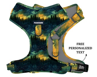 Personalized Forest Dog Harness: Custom Name Engraved, Handmade Adjustable Pet Harness