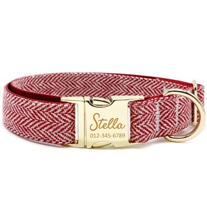 Personalized Dog Collar: Ruby Chevron, Custom Engraved Name