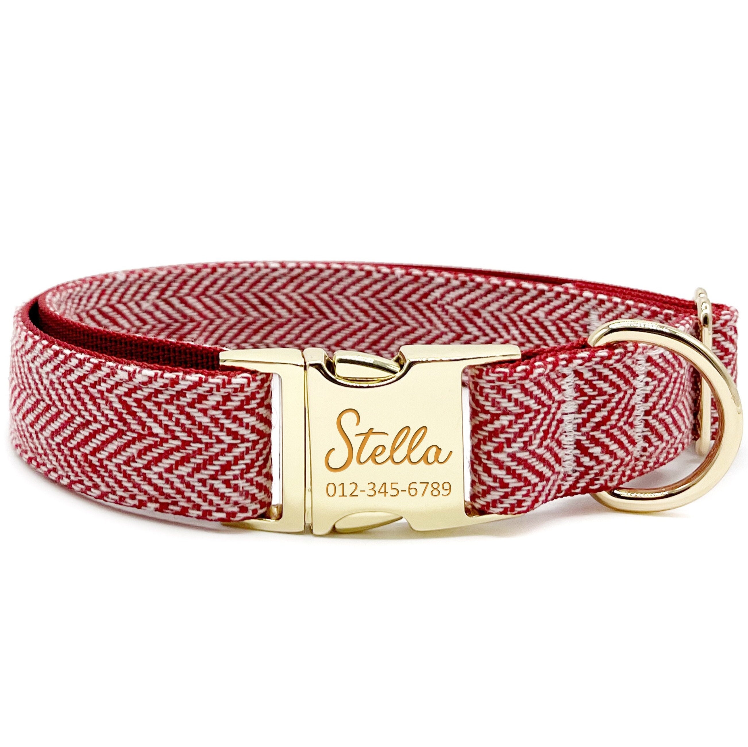 Personalisiertes Hundehalsband - Name, Metall-Hardwares, handgemacht, Halsband für kleine bis große Hunde, Geschenk für Hunde - Ruby Chevron