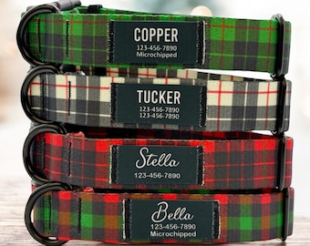 Personalized Plaid Nylon Dog Collar: Custom Name Patch, Handmade