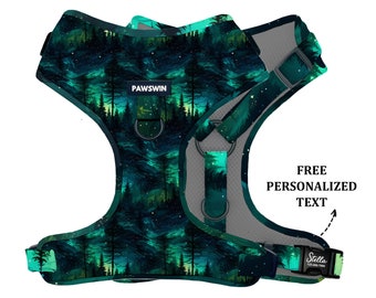 Personalized Forest Dog Harness: Handmade, Adjustable, Metal Ring, Custom Engraved Name