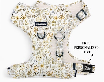 Personalisiertes Blumen Hundegeschirr mit individueller Schnalle und Metallringen