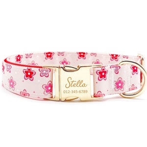 Collier pour chien personnalisé - nom personnalisé, accessoires en métal, fait main, collier pour petits et grands chiens, cadeau pour chien - rose sakura