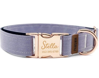Collar de perro personalizado: nombre grabado personalizado, hebilla de metal
