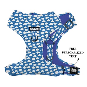 Personalized Dog Harness 100% Handmade harness, Small to Large Dogs, Metal ringed secure, Adjustable Dog Harness - Blue Clouds