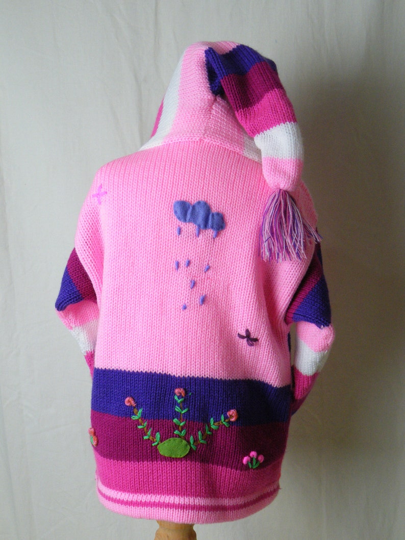 L= 40cm W= 31cm IA=30cm Handmade Peruvian arpillera childskids sweatercardigan with embroideryapplique work Size 34 Years