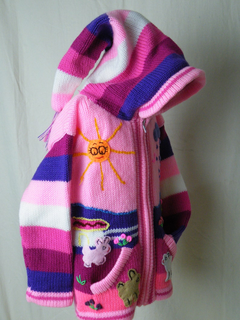 L= 40cm W= 31cm IA=30cm Handmade Peruvian arpillera childskids sweatercardigan with embroideryapplique work Size 34 Years