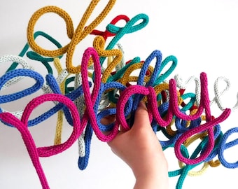 Knitted Playroom sign, Kids Bedroom, Wire Wall Art