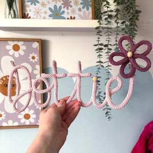 Personalized Knitted Name Sign – Custom Flower Wire Art - Boho Nursery Decor