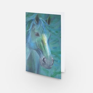 Blue Mare greeting card, horse, equine, pony, gift, artwork,