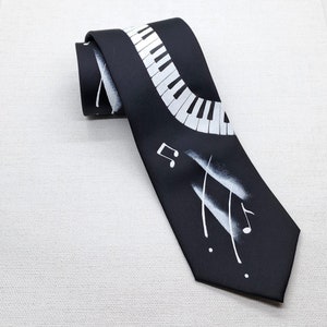 Piano Tie, Music Necktie, Hand Painted Silk Piano Key Tie