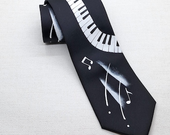 Piano Tie, Music Necktie, Hand Painted Silk Piano Key Tie