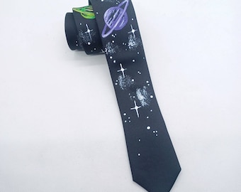 Science Tie, Solar System Necktie, Hand Painted Planet Silk Tie