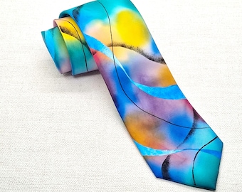 Hand Painted Silk Tie: Multicoloured Abstract Design