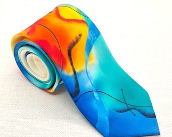 Hand Painted Multicoloured Silk Tie: Abstract Design