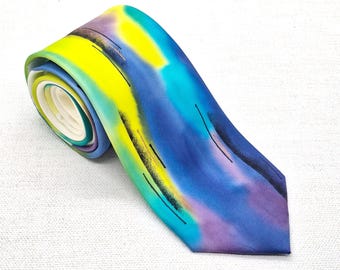 Patterned Necktie, Mens Silk Ties, Hand Painted Silk Tie, Gifts for Him