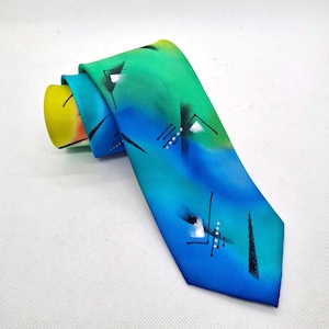 Patterned Hand Painted Silk Necktie, Mens Ties, Mens Anniversary Gifts, Green Neckties
