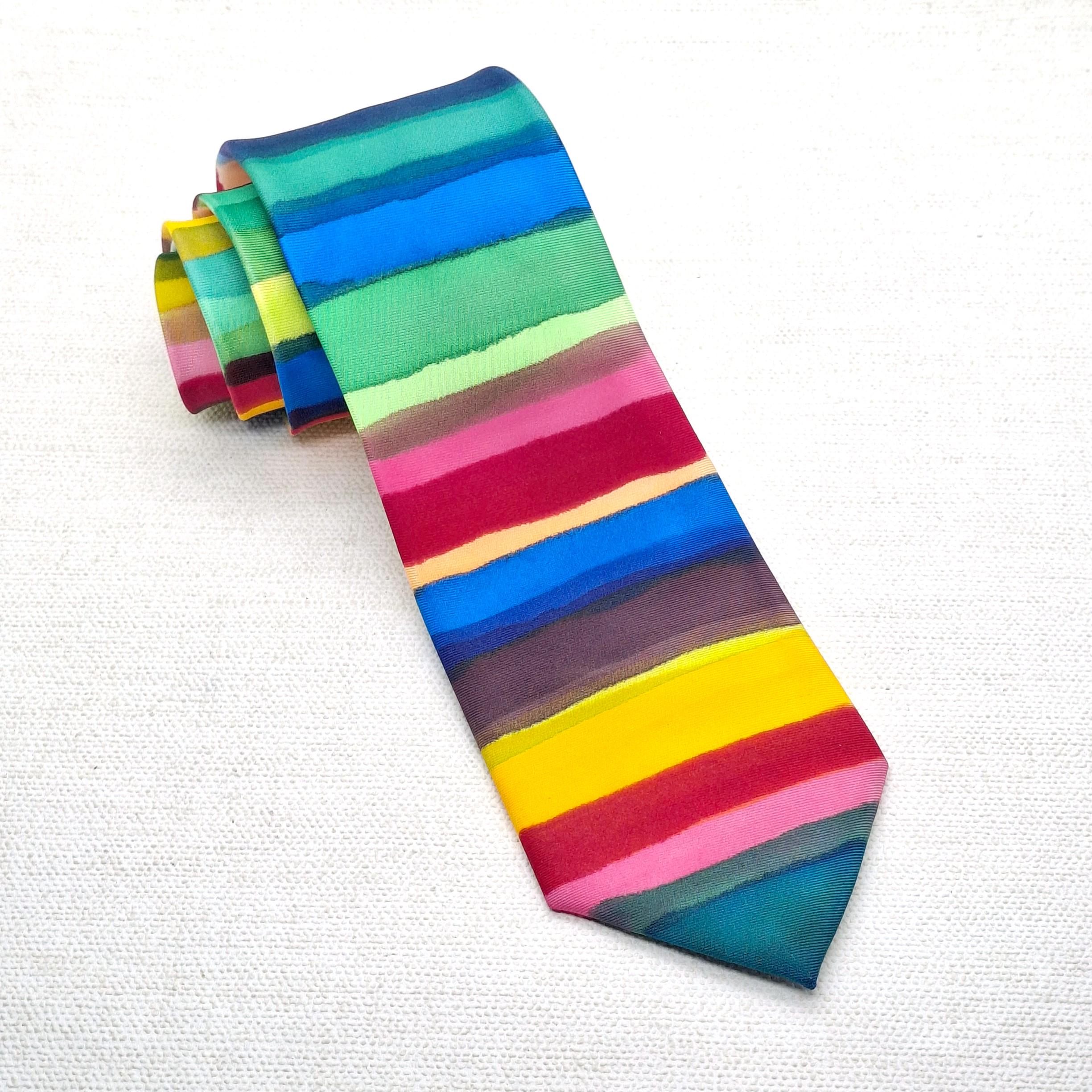 Striped Necktie, Bright Striped Tie, Mens Silk Ties, Rainbow Tie