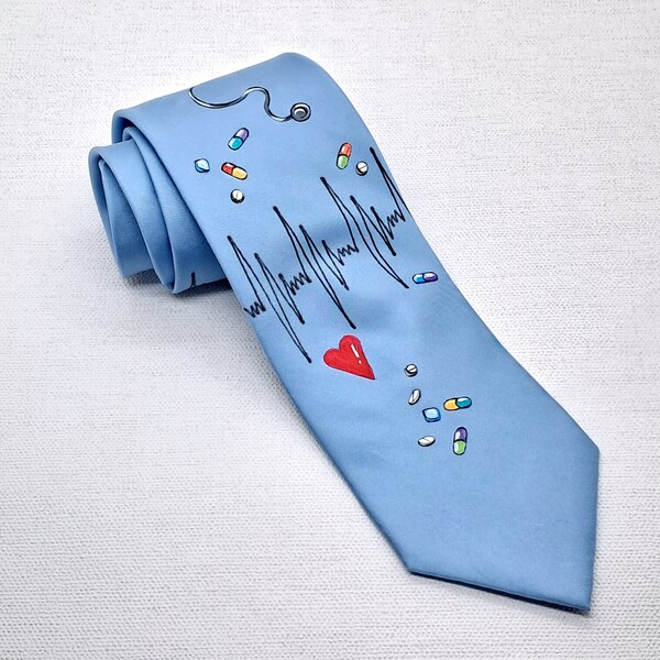 Medical Doctor Hand Painted Silk Tie, Silk Necktie