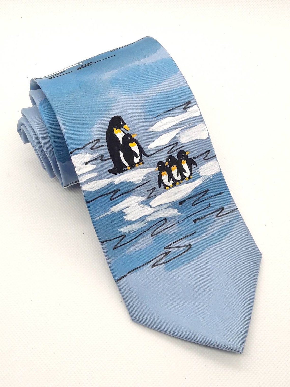 Penguin Hand Painted Silk Tie Silk Necktie | Etsy