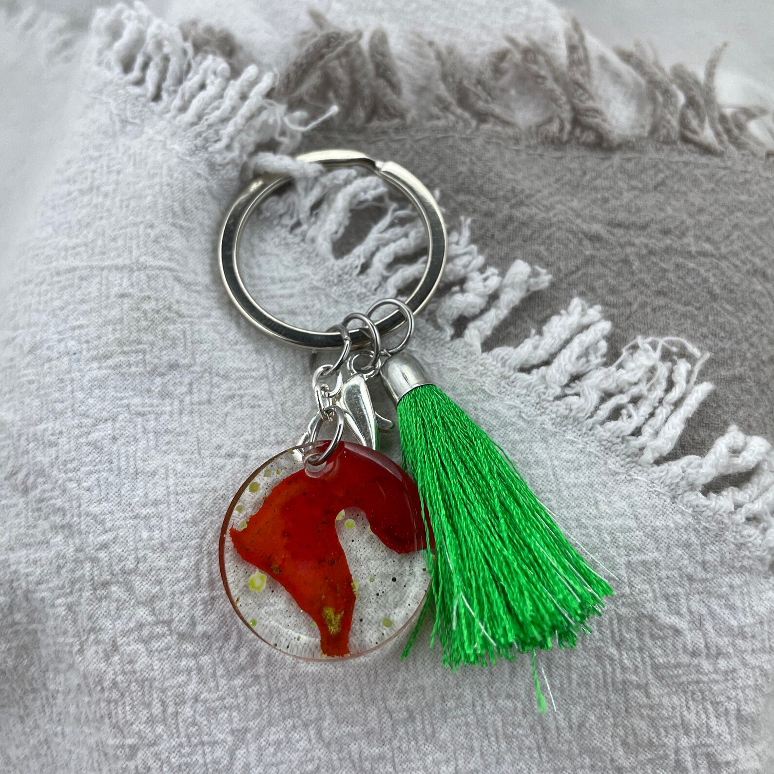 Red and Green Acrylic Keychain with Tassel Resin Keychain | Etsy