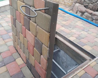 Hidden pavement stones hatch door Outdoor floor access panel Custom street sidewalk trapdoor Cellar basement hatchway Exterior manhole cover