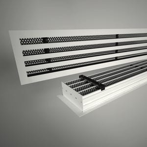 Difusor lineal personalizado con ranuras y aspas ajustables para una distribución uniforme del flujo de aire desde la ventilación HVAC de pared y techo. Cubierta de ventilación de aluminio.