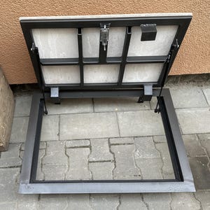 Metal floor trapdoor for cellar and basement hatchway Custom access panel to attic loft roof Home hatch door with gas springs Utility cover