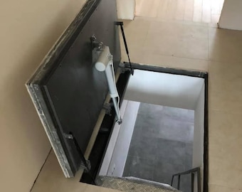 Hidden floor hatch door with remote control motor Insulated hatchway cover for cellar basement Custom electric trapdoor Utility access panel