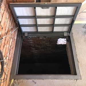 Floor access hatch to cellar or basement Invisible hatch door for manhole and hatchway cover Hidden sewer trapdoor Custom steel entry hatch