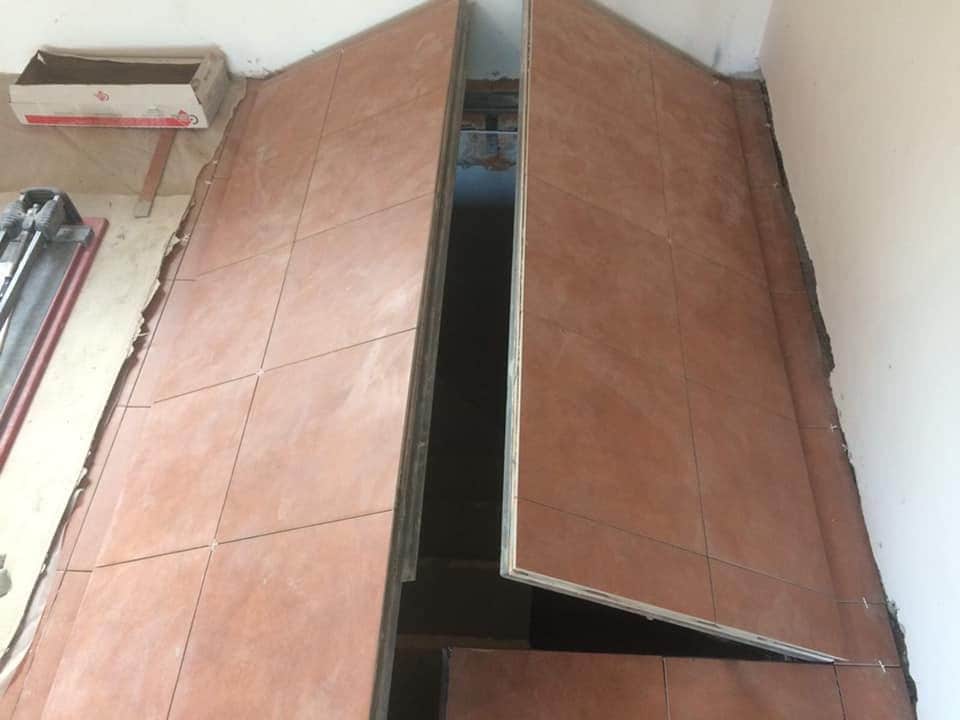Double cellar door with electric drive Remote control floor hatch Roof and attic access door Basement hatchway cover Custom vault trapdoor