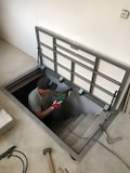 Custom hatch door for cellar and basement cover Invisible floor access panel Interior metal trapdoor with gas struts Hidden utility hatchway
