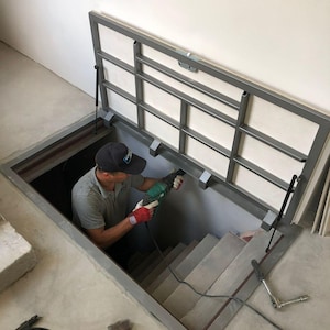 Custom hatch door for cellar and basement cover Invisible floor access panel Interior metal trapdoor with gas struts Hidden utility hatchway