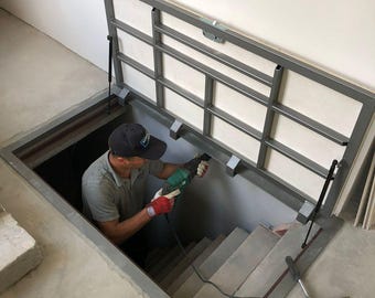 Custom hatch door for cellar and basement cover Invisible floor access panel Interior metal trapdoor with gas struts Hidden utility hatchway